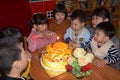 CANTON, CHINA Ã¢â¬â CIRCA MARCH 2019: Kids in kindergarten calebrate a birthday. Birthday party in kindergarten. Royalty Free Stock Photo
